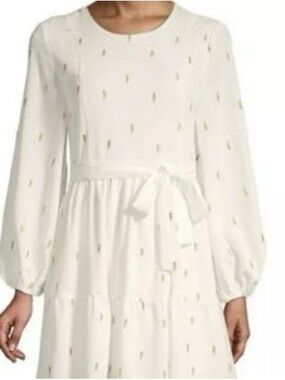 Lea & Viola Ivory Midi Dress with Gold Lightning Bolt Embroidery. Size Small